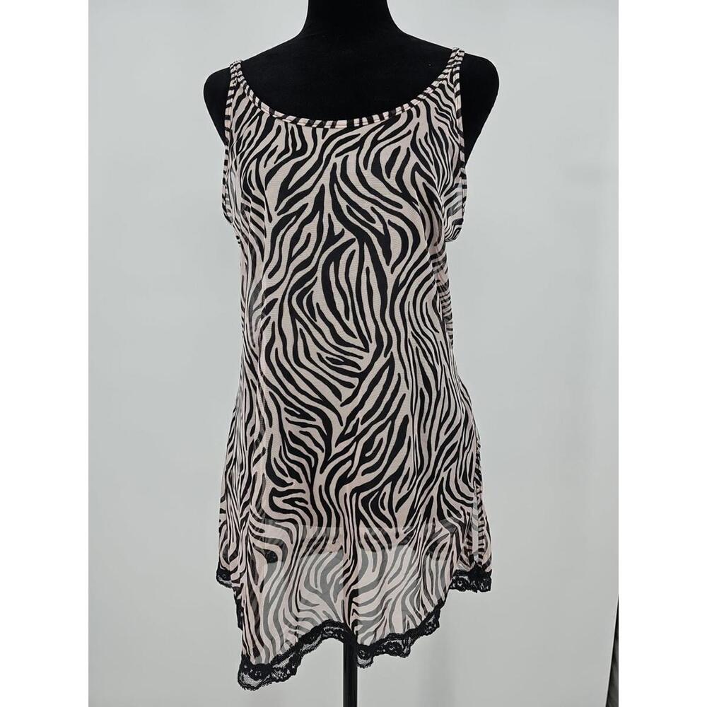 Vintage 90s Victoria Secret Pink Slip Dress‎ Medium Gold Tag Sheer Zebra Print